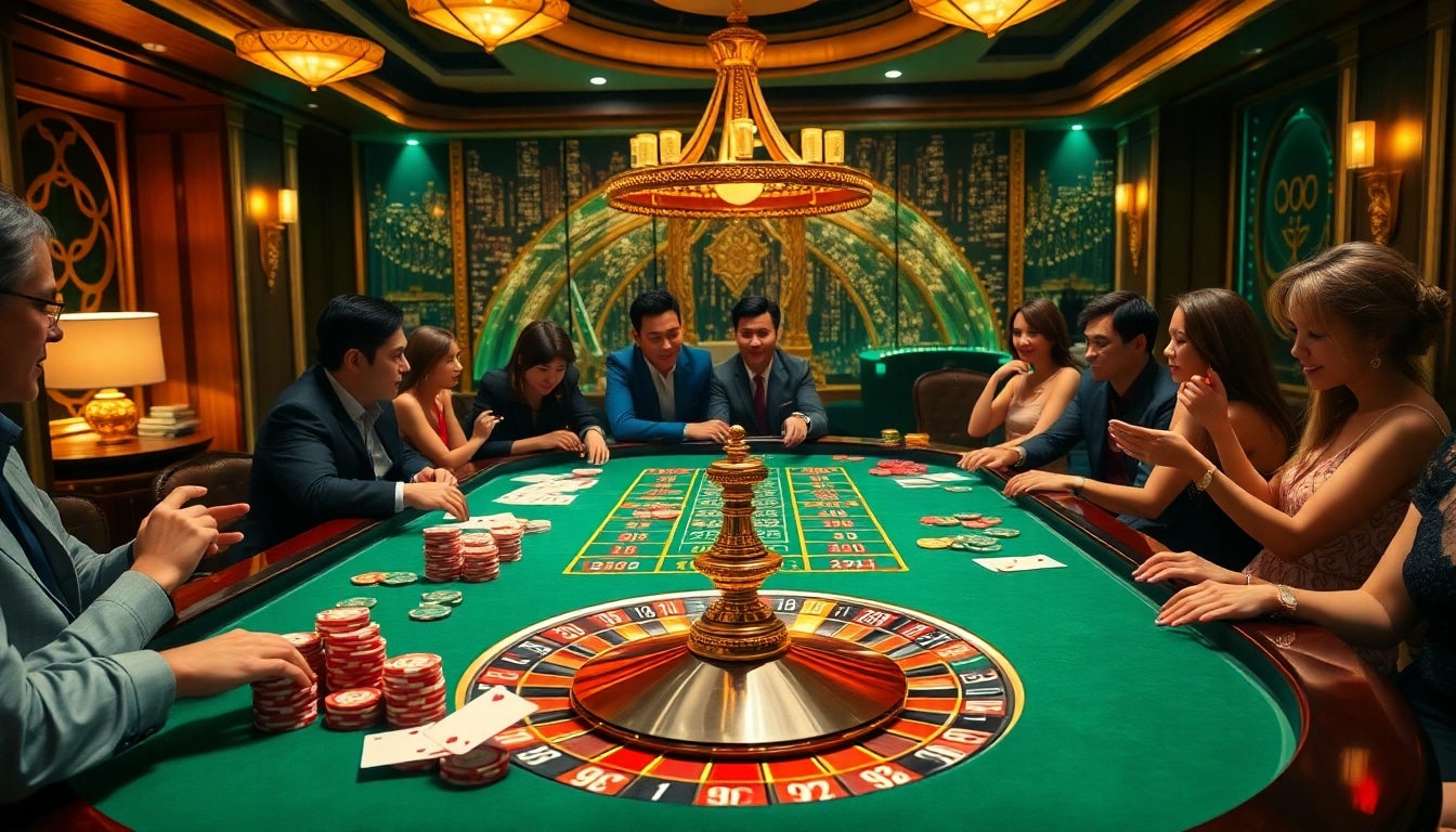 Exciting gambling action at F8BET COM casino table setup with players winning big.
