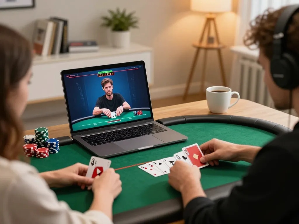 Engaging online poker session showcasing strategic play in a cozy home office to ensure a sure win.