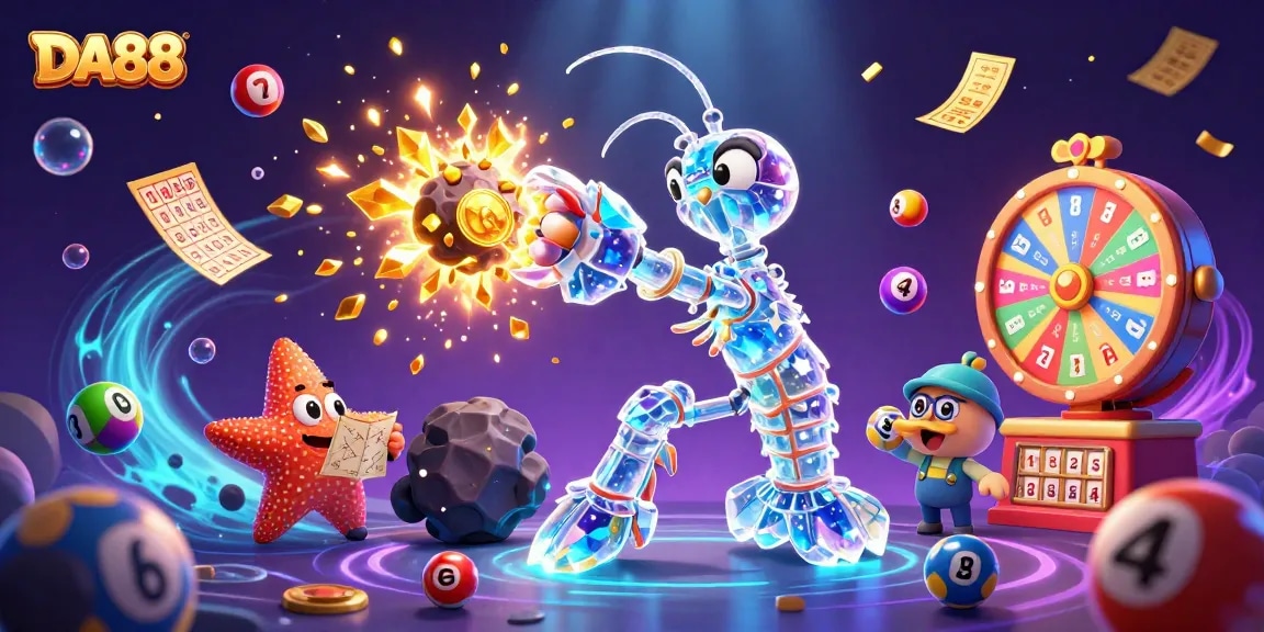 Engage with DA88's vibrant cosmic casino scene filled with excitement and dynamic lottery elements.