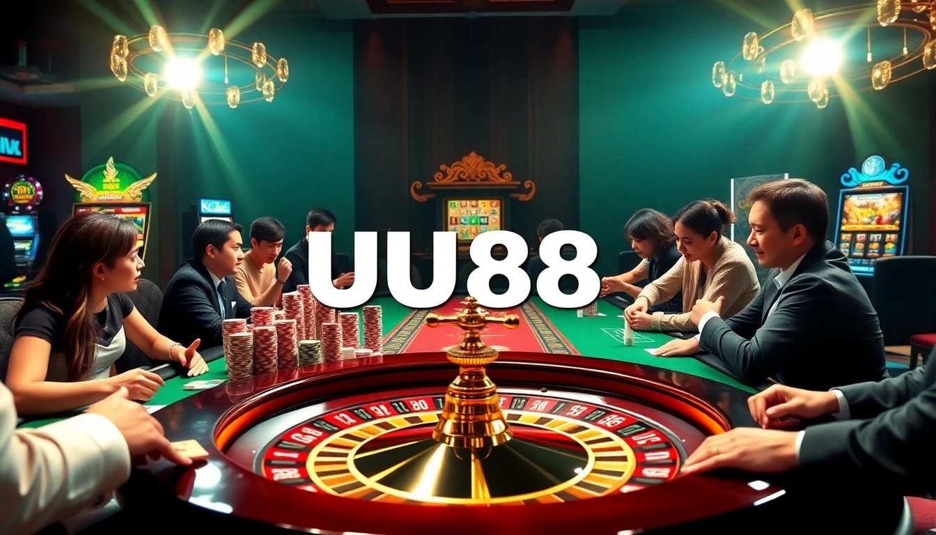 Players enjoy a thrilling gaming experience at UU88's vibrant casino tables.