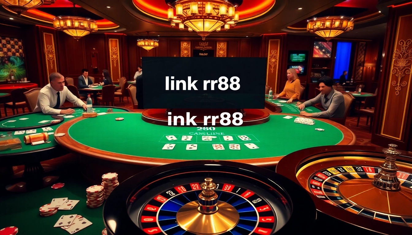 Engaging gamblers at the luxurious link rr88 online gaming interface with poker chips and cards.