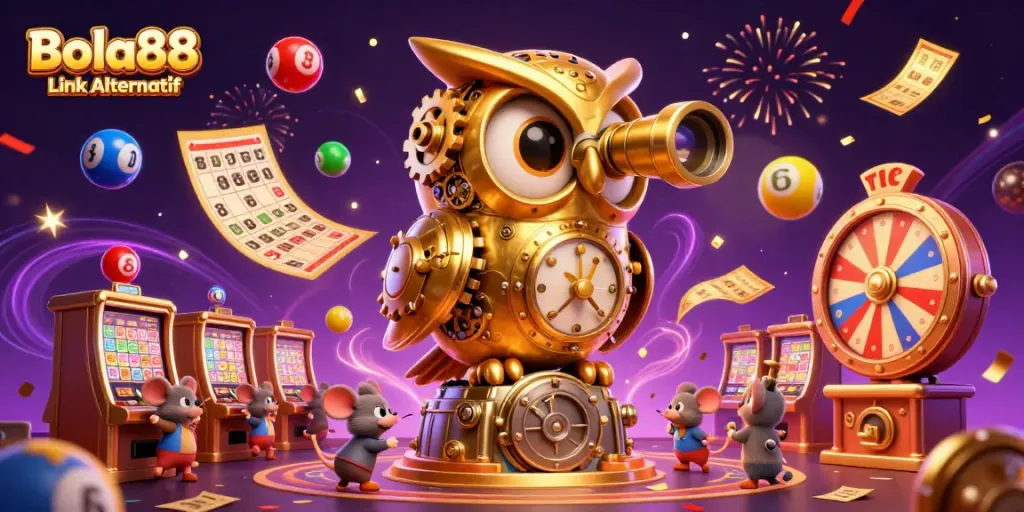 Experience excitement at Bola88 Link Alternatif with vibrant lottery and gaming elements showcasing a dynamic casino atmosphere.