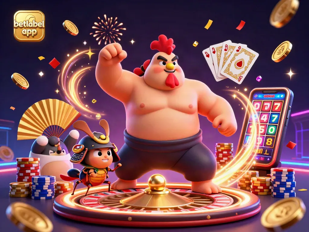 Experience thrilling bets with the BetLabel app in a vibrant casino scene featuring engaging characters.
