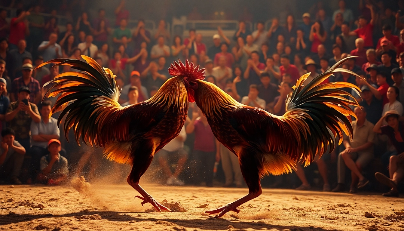 Exciting scene from đá gà trực tiếp bình luận viên hôm nay, showcasing live cockfighting action.