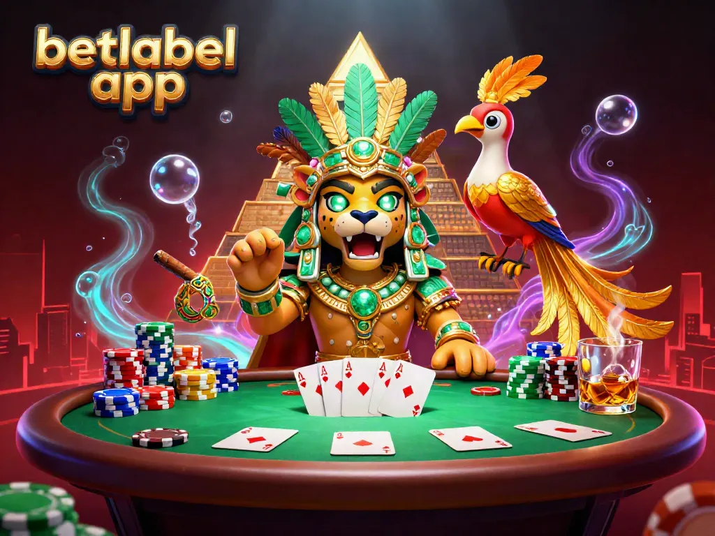 Play and win on the betlabel app with vibrant 3D casino elements and winning poker hands.