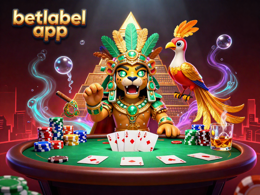 Play and win on the betlabel app with vibrant 3D casino elements and winning poker hands.