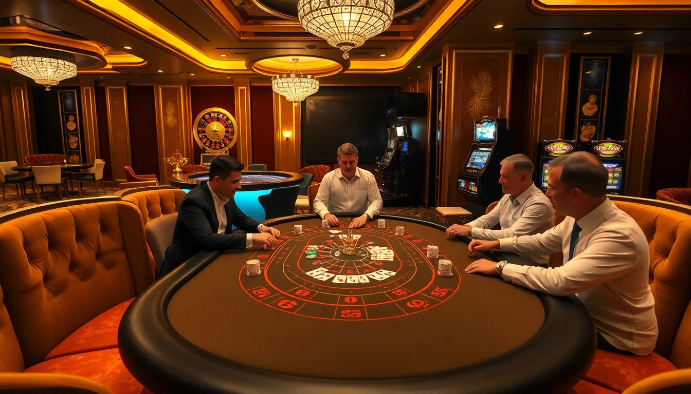Players enjoying a Baccarat game at XX88 casino with luxurious decor and thrilling atmosphere.