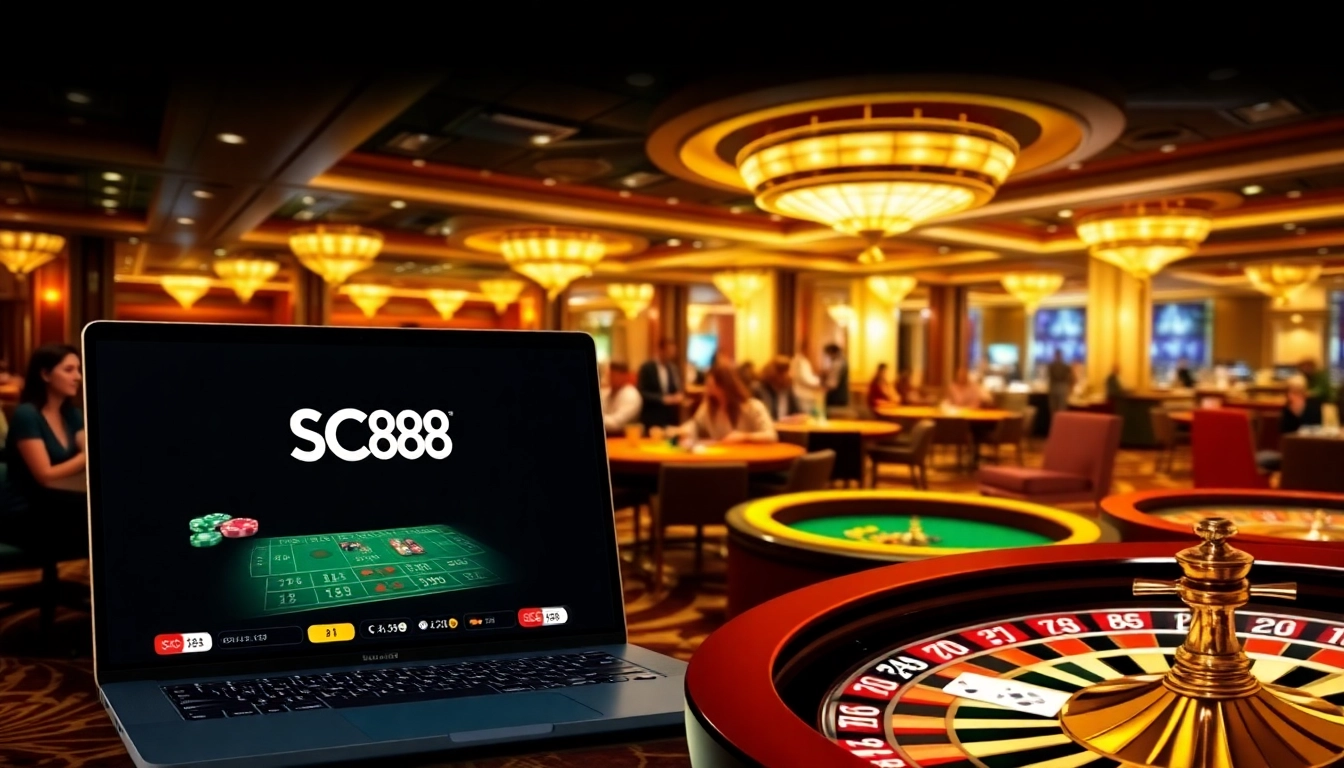 Engaging casino scene showcasing SC88 gaming tables and a modern online interface.