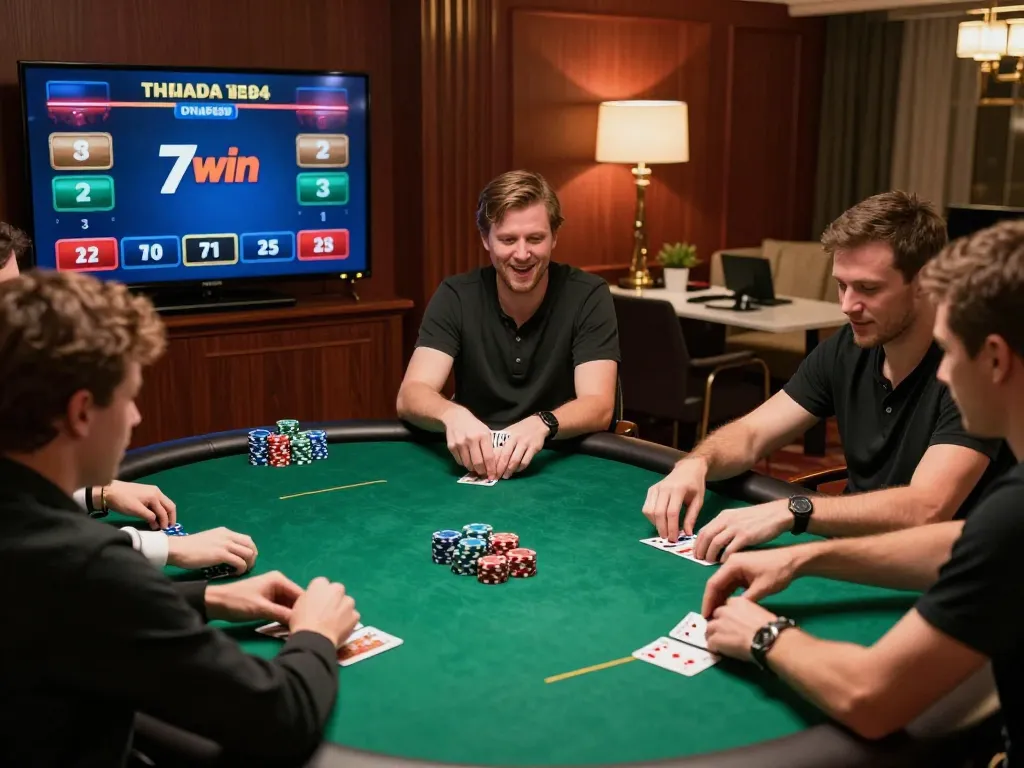 Players strategizing during a thrilling online poker session at 77WIN, showcasing engagement and excitement.