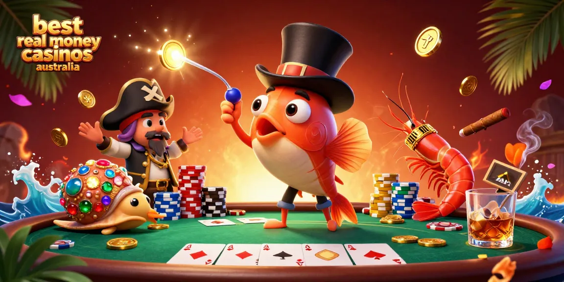 Explore the best real money casinos Australia with this vibrant 3D casino scene featuring engaged characters and dynamic game elements.